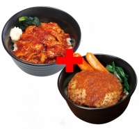 直火旨辛豚カルビ丼×さっぱりおろしハンバーグ丼