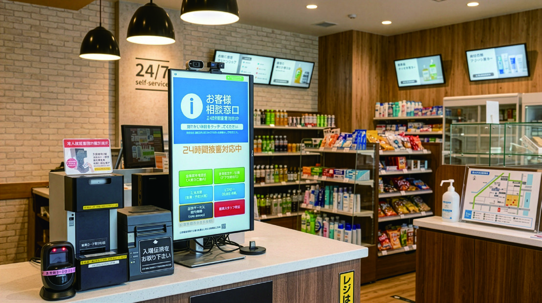 無人コンビニの遠隔接客モニター