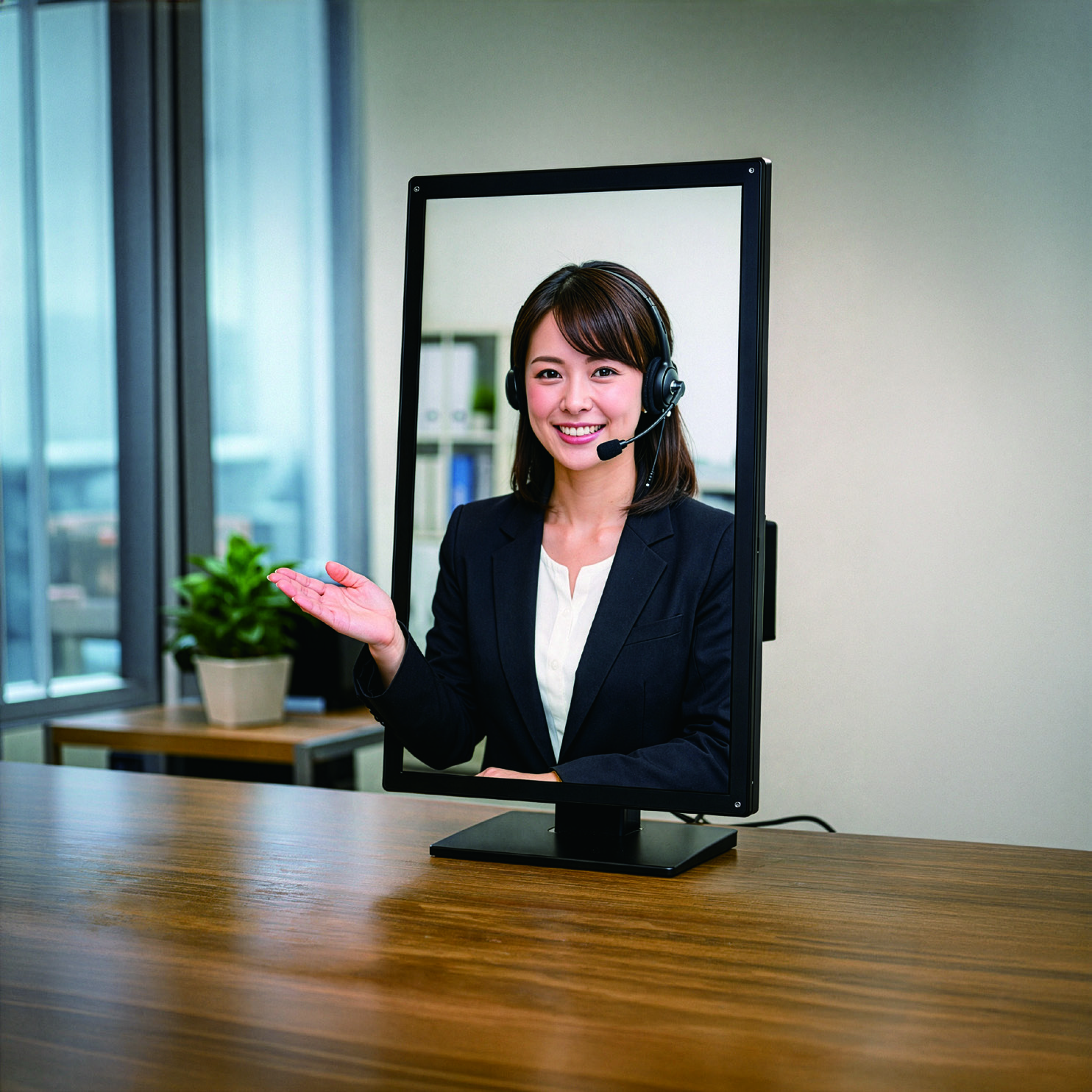 モニター越しに案内する女性オペレーター